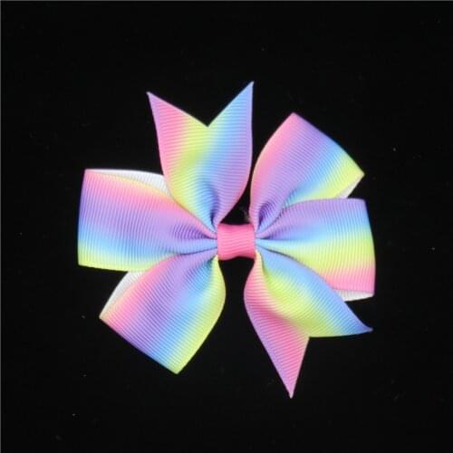20PCS/LOT Rainbow Hair Hand Bohemian Bows Christmas Girls 21 colors Scrunchy Grosgrain Ribbon Hair Bow Kids Hair Accessories