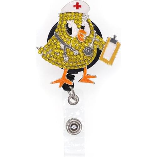 10pcs/lot Medical Style Yellow Rhinestone Retractable Bird Badge Reel Animals Doctor Nurse Badge Holder