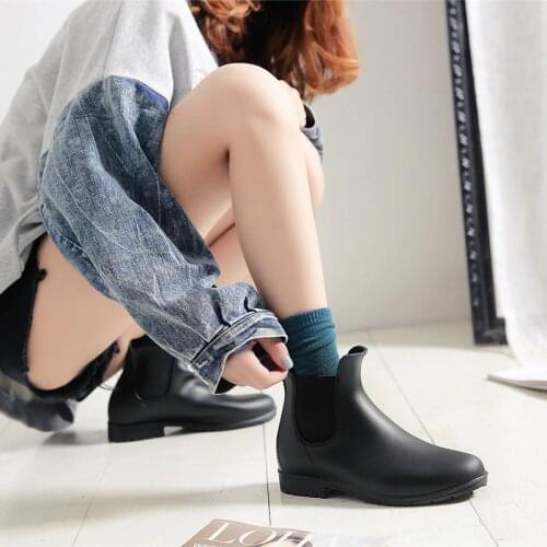 Spring Winter Boots Brand Design Ankle Boots Rain Boots Elastic Band Shoes Woman Solid Rubber Waterproof Size 34-43