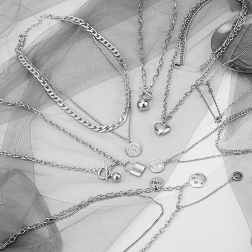 Vintage Multi-layer Coin Chain Choker Necklace For Women Silver Color Fashion Portrait Chunky Chain Necklaces 2021 Trend Jewelry