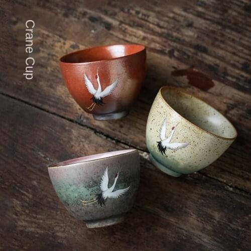 Crane Master Cup Stoneware Tea Cup Glow Flambe Tea Cup Flat Green Cloud Arhat Cup Kung Fu Ceramics Tea Cup Bowl Bubble TeaCup