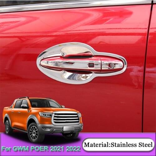 For Great Wall GWM POER 2021 2022 Car Styling Car Exterior Door Bowl Sequins Handle Cover Frame Stickers Automobiles Accessories