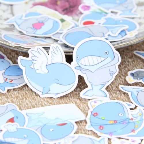 40pcs Cute Blue Whale Decoative DIY Marine Animal Scrapbooking Sticker Pack for Craft Photo Albums Diary Laptop Notebook Decor
