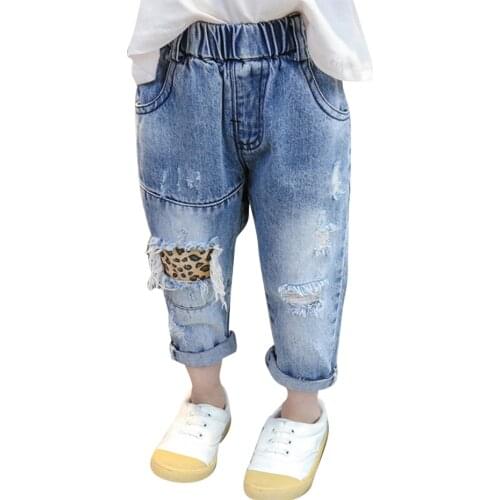 Jeans For Girls Leopard Pattern Toddler Girl Jeans Big Hole Jeans Baby Girl Casual Style Baby Girls Clothes