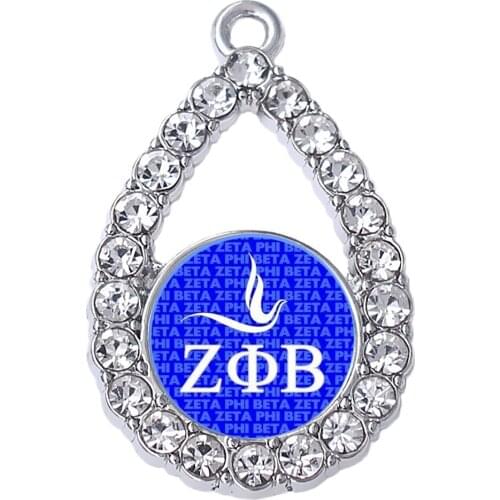 Eco Friendly Alloy Group Family Member Party Decor Jewelry White Crystal Greek Letters Zeta Phi Beta Dove Charm Sticker Pendants