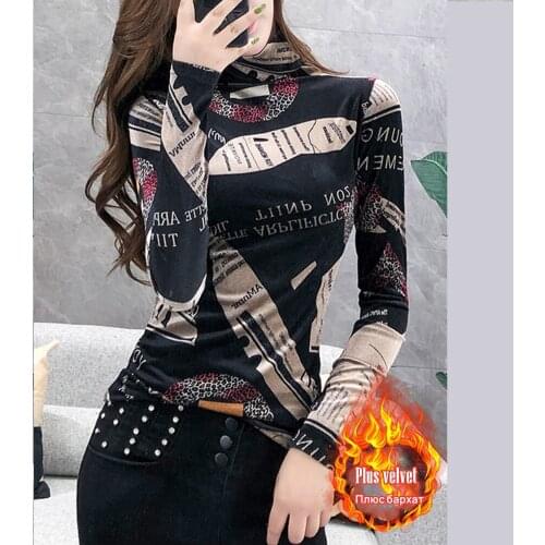European Women Girl Lady top Autumn Winter Hiking Casual wear Elastic recovery Plus velvet 2020 Turtleneck bottoming T shirt 3XL