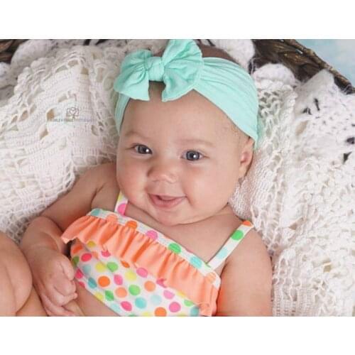 12pcs Fashion Handmade Cotton Bowknot Headband With Elastic Nylon hairhands Girls Kid Hair Band nylon head wrap Hair Accessories