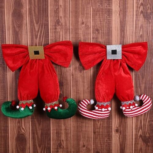 1pc 35*40cm Cotton Cartoon Christmas Elf Feet Shape Bowknot Hotel Home New Year Decor Xmas Tree Pendants Windows Drop Ornament