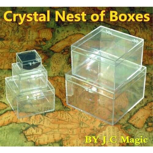 Crystal Nest of Boxes By J.C Magic Close up Magic Tricks Coin Magic Props Gimmick Coin Into Acrylic Box Escape Classic Magic Toy