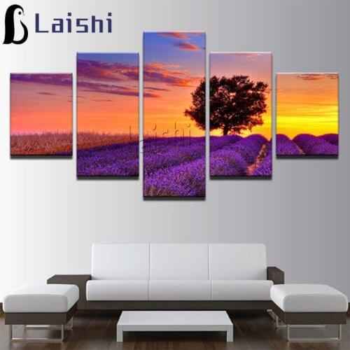 5pcs New arrival diamond painting Lavender field at sunset picture rhinestones embroidery diamond mosaic sticker cross stitch