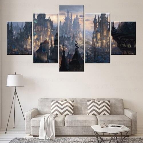 Canvas Print HD Picture Modern Home Decor One Set Modular Wall Artwork 5 Piece Steampunk Fantasy City Painting For Living Room