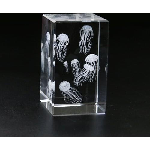 3D Crystal Laser Carving Marine Life Jellyfish Crystal Aesthetic Home Decor Paperweight Center Teach Tool Specimen Collect Craft