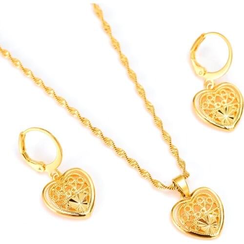 Bangrui Heart pendant necklace Jewelry sets Classical Necklaces Earrings Set Gold Color Africa Wedding Brides women girl gift