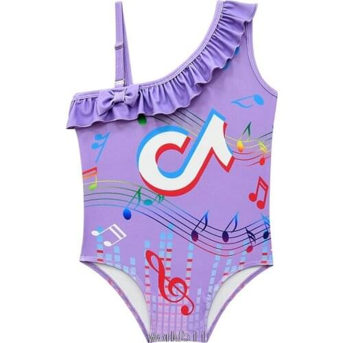 Girls bikini Swimsuit Summer One Piece Girls' Tik Tok Print Swimming Suit 1-7 Year Girls Swimwear Children Beachwear