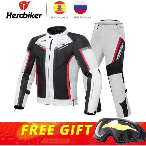 HEROBIKER Waterproof Motorcycle Jacket Man Riding Racing Suit Motocross Jacket+Pants Moto Protection With Removeable Linner