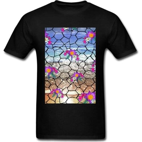 Tiled Beach Fitness Summer Men T-shirt 2018 Fashion Black Tops & Tees Geometric Flower Sea Print Holiday Casual T Shirt