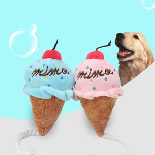 Small Ice Cream Plush Squeak Pet Cat Toy Cute Plush Puzzle For Dogs Chew Squeaker Animals Cartoon Squeaky Toy Cat Supplies