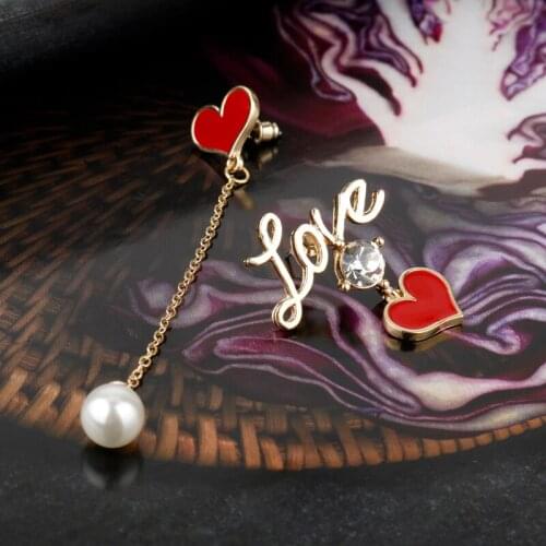 MQCHUN Fashion Red Love Heart Drop Earrings Pearls Crystal Pendant For Women Girl Wedding Party Jewelry Gift Accessories-15