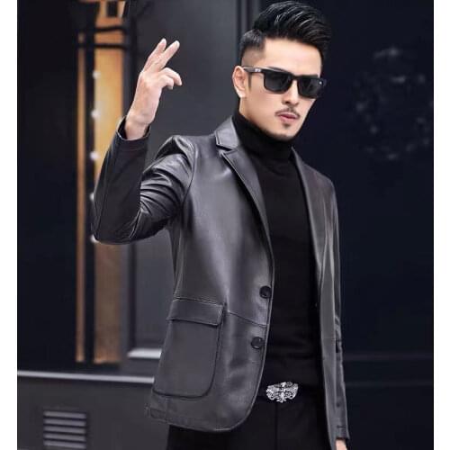 Men 2021 New Autumn Genuine Leather Long Sleeve Jackets Men Slim Real Sheepskin Coats Male Motorcycle Slim Buttons Overcoats O28