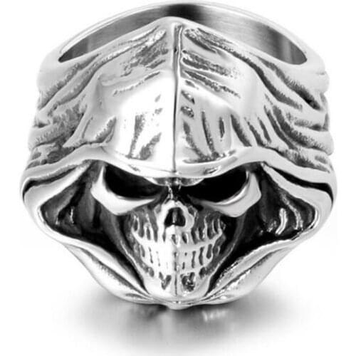 Stainless Steel Gothic Skull Men Rings Mysterious Tribe Cloth Skull Ring Jewelry Gift Size 7-12