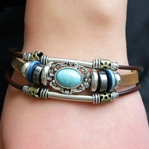 CIBOCIBO Beaded Bracelet Men Luxury Leather Vintage Classic Braided Bracelet For Men Retro Men Gifts Pulseras Mujer Moda 2021