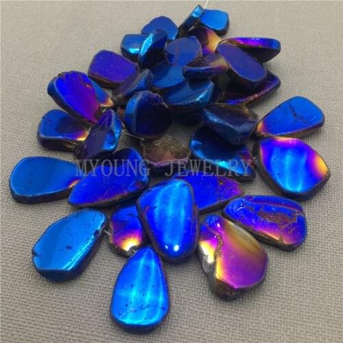 MY0111 Freeform Blue Crystal Slice Titanium Quartz Pendant Beads, Flat Slap Quartz Stone Beads for Jewelry Making