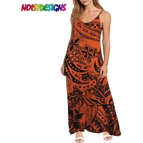 NOISYDESIGNS Spaghetti Strap Dress 2021 Samoan Plumeria Design Print Casual New Arrival Dress Vintage Tribal Style Sling Dress