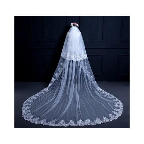 New Gorgeous 2019 3.5M White/Ivory Beautiful Cathedral Length Lace Edge Wedding Bridal Veil Wedding Accessories