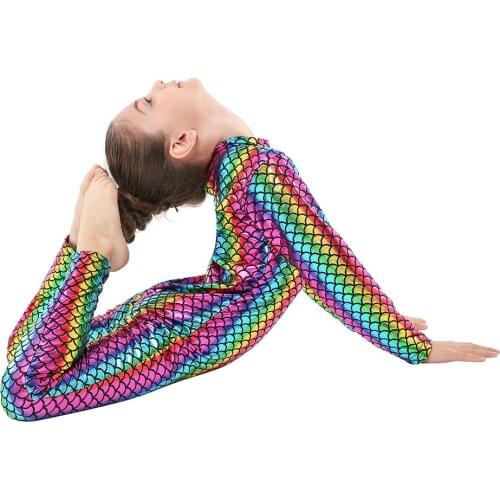 New Girls Rainbow Sequin Faux Leather Spandex Jumpsuits Mermaid Clothes Cosplay Costume Bodysuits Baby Clothes