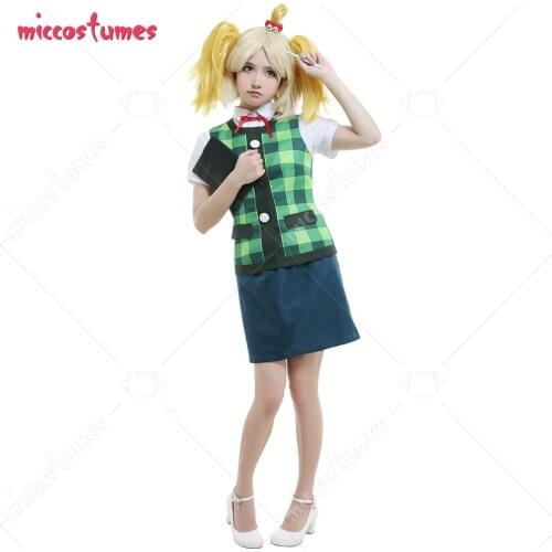 Animal Crossing New Leaf Shih Tzu Dog Isabelle Secretary Summer Suit Cute Green Checkered Vest Cosplay Costume Headdress