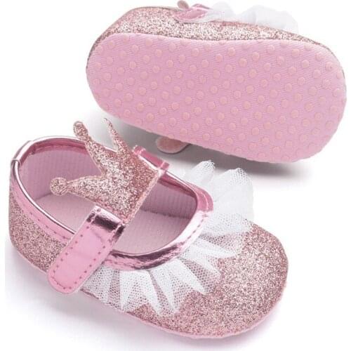 New Baby Girl Shoes Lace PU Leather Princess Baby Crown Shoes First Walkers Newborn Moccasins For Girls
