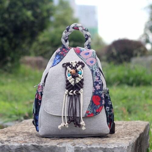 New coming small women national string appliques shopping backpack!Hot original embossing casual backrack Top lady hasp backruck