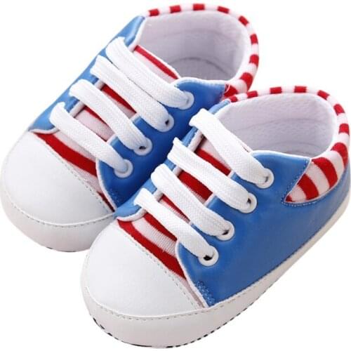 2021 Infant Baby Striped PU Shoe Toddler Boy Girl Lacing Crib Shoes 0-12 Months New