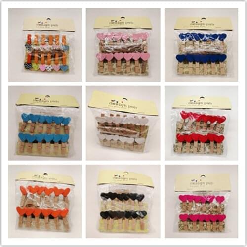 12pcs/bags Heart Clothes Pegs Cloth Clip Wooden Clips 35mm Decoration Craft Natural Pegs Mini Clothespin Wooden Clip for Clothes