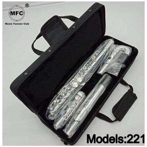 Professional Flute 221 Silver Plated Flute Instrument Intermediate Student Curved Headjoint Flutes C Leg 16 Holes Closed E Key
