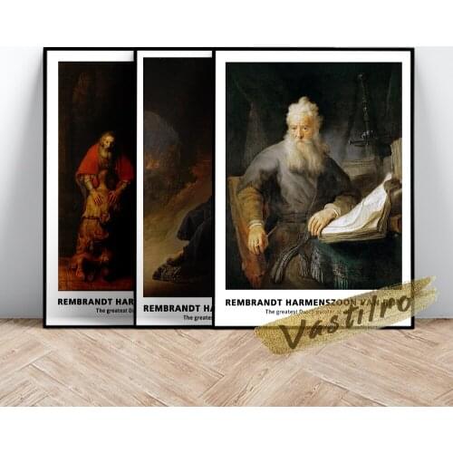 Rembrandt Harmenszoon Van Rijn Retro Art Prints Canvas Painting Exhibition Vintage Poster Decor Prints Picture Home Decoration