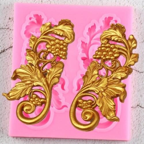 Scroll Leaves Cake Border Silicone Mold Grape Cupcake Topper Fondant Cake Decrating Tools Candy Clay Chocolate Gumpaste Moulds