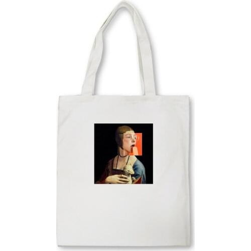 Women Shopping Bag Fashion Funny Picture Print Female Canvas Shoulder Bag Reusable Foldable Totes Environmental Storage Handbag