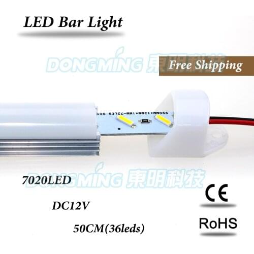 10pcs DC 12V 72leds/m 50cm U groove luces led strip 7020 led cabinet lights + PC milky/clear cover + Male/Female DC connector