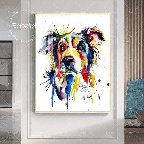 Embelish 1 Pieces Large Colorful Dog Wall Art Pictures For Living Room Lovely Anmals HD Canvas Oil Painting Home Decor Posters
