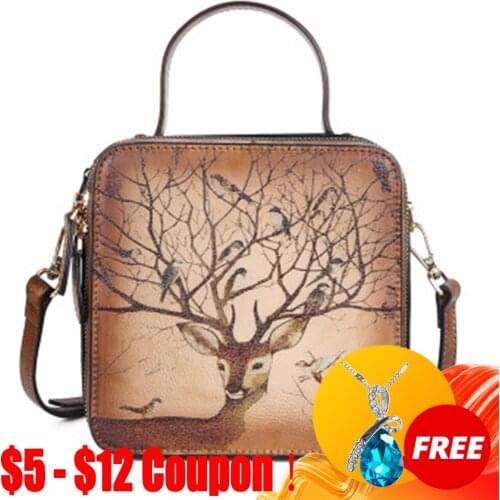 CGA Retro Large Capacity Handbags Women Bags Luxury Designer 2021New Genuine Leather Floral Casual Tote Shoulder & Crossbody Bag