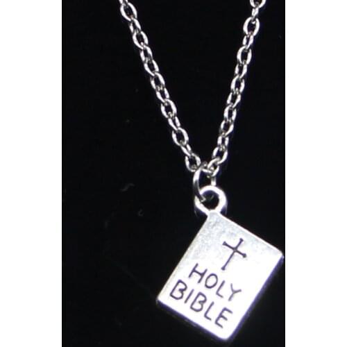 20pcs New Fashion Necklace 17x14mm book holy bible Pendants Short Long Women Men Colar Gift Jewelry Choker
