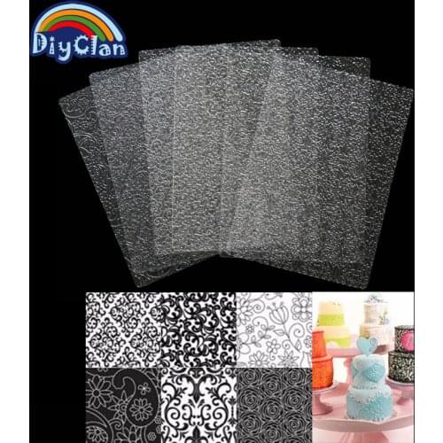 6pcs/set Texture Biscuit Mats Floral Texture Fondant Cake Mold Transparent Printing Molds Baked Cake Decorating Tools