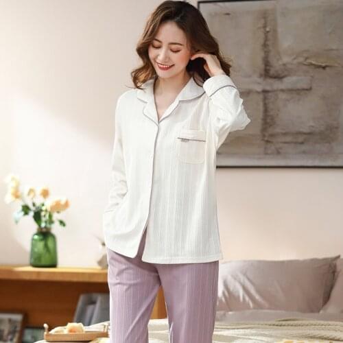 Big Yards Pajamas Sets Spring Autumn Full Pure Cotton Women Long Sleeve Sleepwear Suit Home Clothes Women Gift Female Sleepwear