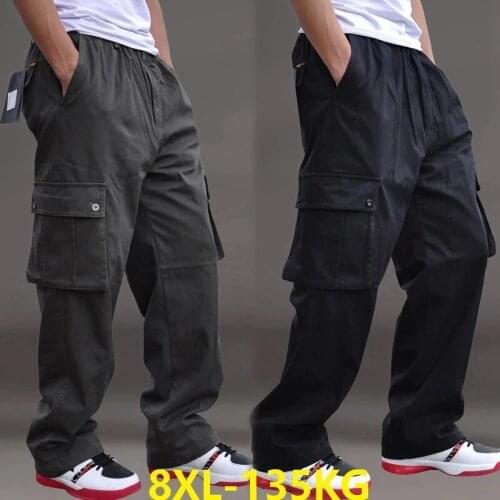 Big Size 8XL 135KG autumn winter Men thick Pants pockets safari style Out door straight pants oversize loose army green Pants