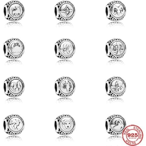 New 925 Sterling Silver Hollow Twelve Constellations Bead Charm Fit Original Pandora Bracelet DIY Silver 925 Jewelry For Women