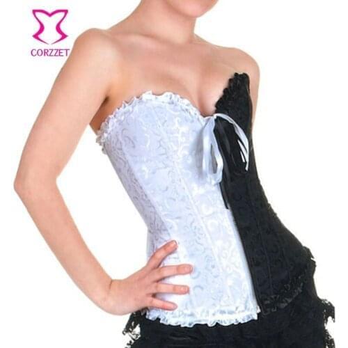 Black/White Jacquard Overbust Corselet Corset Sexy Bustier Top Corpetes E Espartilhos Korsett For Women Corsets and Bustiers