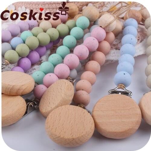Coskiss Food Grade Silicone Beads Pendant Beech Clip Silicone Beads Pacifier Without BAP Holder Chain Clip For Baby Gift