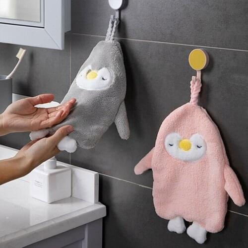 Kids Hanging Hand Towel Washcloths Animal Penguin Kitchen Soft Bath Towel Cartoon New Soft Coral Velvet Quick Drying Towels