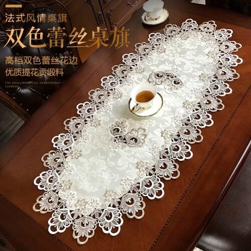 Double lace mantel Embroidery Table Runner Pastoral Fabric Tea table cloth,Luxury Table mat table Cover for decoration tapetes